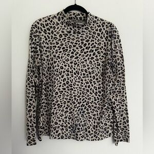 Croft & Barrow | Womans Sz L | Leopard Print Mock Neck Shirt - Black and Tan